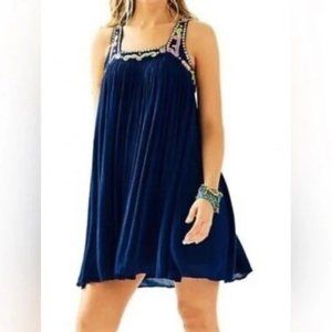 Lilly Pulitzer Lorna Navy Beaded Sleeveless Swing Dress Size XL